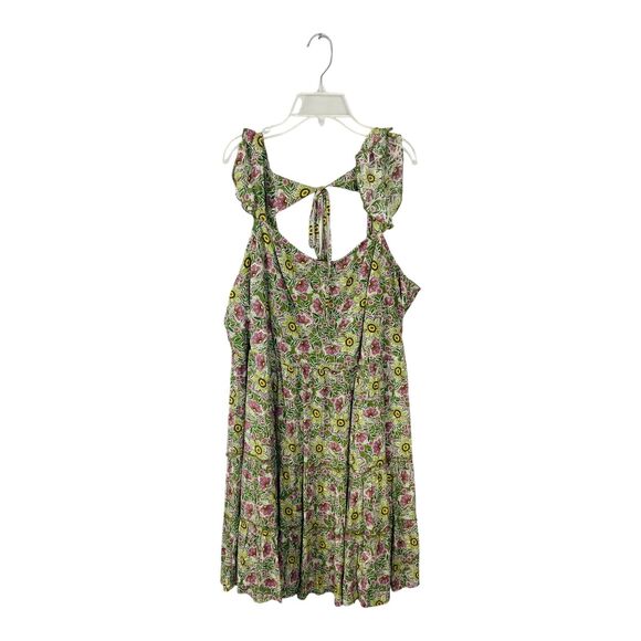 Maurices Womens Floral Cap Sleeve Open Back Summer Pleated Mini Dress Green XXL - Picture 5 of 13